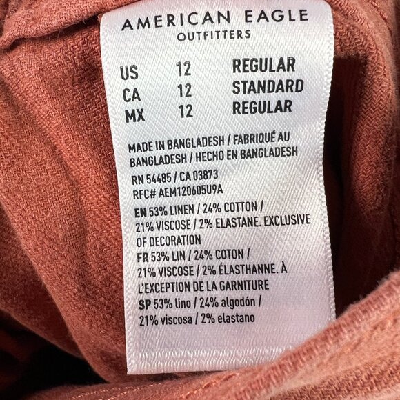 American Eagle Linen Blend Pants Women's 34x29* High Rise Wide Leg Orange Tag 12 - Picture 9 of 16